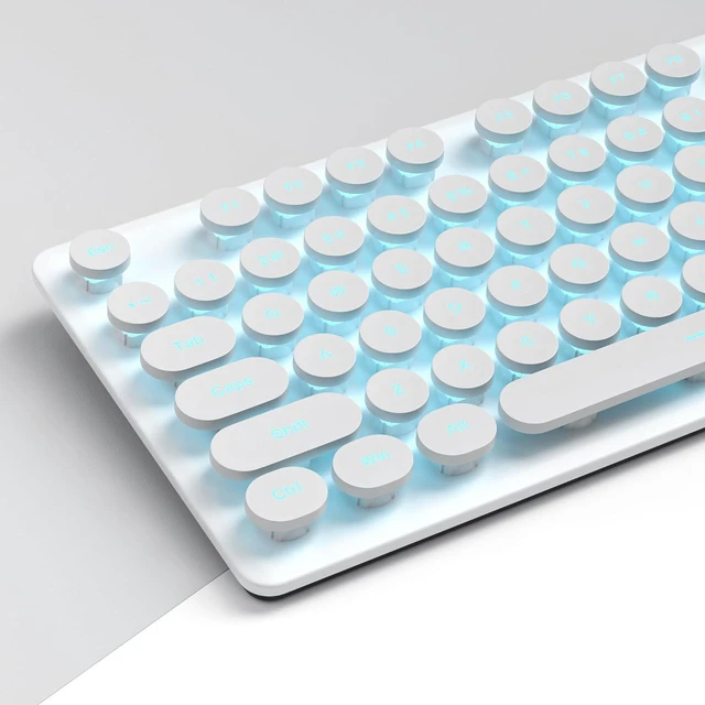 Alt view image 6 of 7 - Typewriter Keyboard 104-key Punk Gaming Retro Keyboard LED Ice Blue Backlit Cute Keyboard with Wired USB Suitable for PC/Win/Mac/Laptop Computer KeyboardWhite