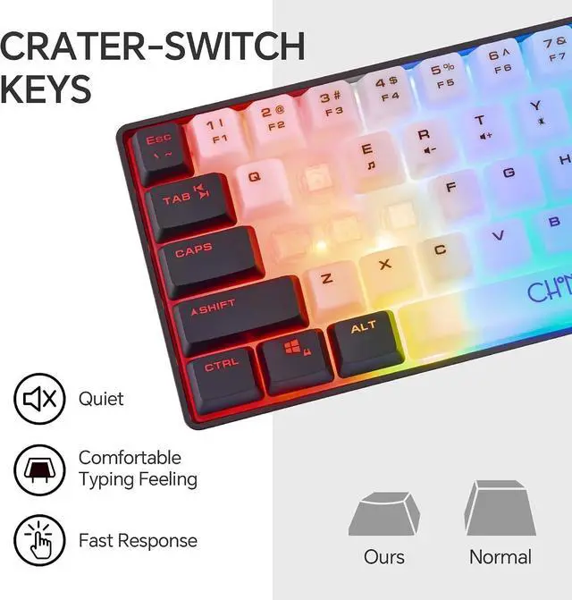Alt view image 4 of 7 - CHONCHOW Mini RGB 60% Gaming Keyboard, 68 Keys Small Compact USB Wired Rainbow Light Up Backlit Gaming Keyboard for Xbox PS4 PS5 PC Laptop Gamer(White-Black)