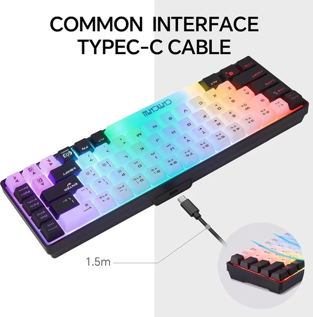 Alt view image 5 of 7 - CHONCHOW Mini RGB 60% Gaming Keyboard, 68 Keys Small Compact USB Wired Rainbow Light Up Backlit Gaming Keyboard for Xbox PS4 PS5 PC Laptop Gamer(White-Black)