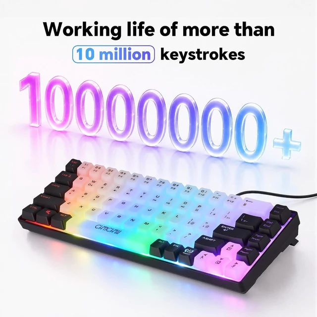 Alt view image 6 of 7 - CHONCHOW Mini RGB 60% Gaming Keyboard, 68 Keys Small Compact USB Wired Rainbow Light Up Backlit Gaming Keyboard for Xbox PS4 PS5 PC Laptop Gamer(White-Black)