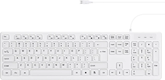 Main image of MCSaite Wired White USB 104 Keys Computer Keyboard with Stands,Waterproof - US Layout Compatible for Windows, PC, Laptop