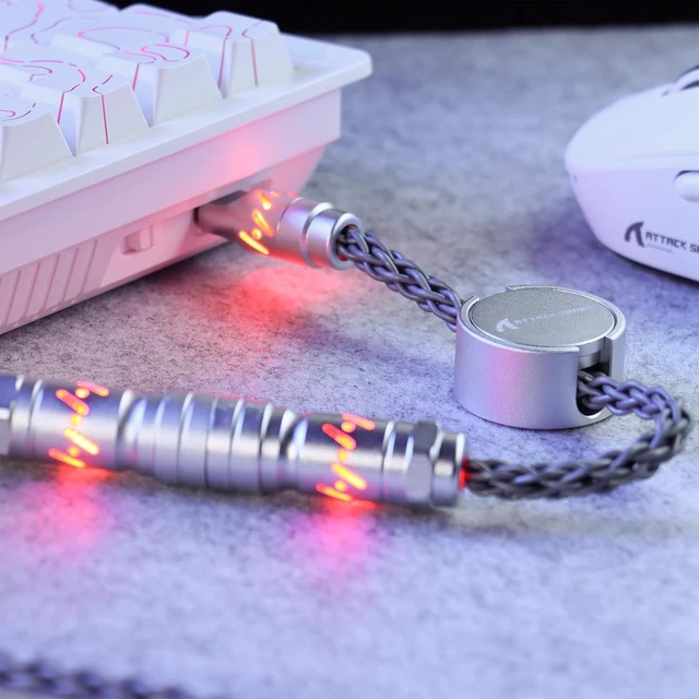 Alt view image 6 of 7 - ATTACK SHARK C07 Custom Braided Aviator Cable with Light Up RGB-Gray | 5 Pin Aviation Connector,USB-A to Type-C,Detachable CNC Magnetic Nameplate for Charging Phone 8KHZ Magnetic Keyboard X65 X68