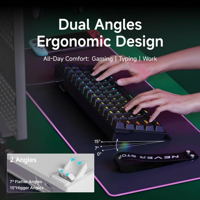 Alt view image 4 of 7 - SEUNKWANG EWEADN F61 60% Gaming Keyboard Wired, RGB Backlit Membrane Gaming Keyboard with PBT Keycaps, Compact Design, Lanyard Wired Keyboard for Mac/Win-Black