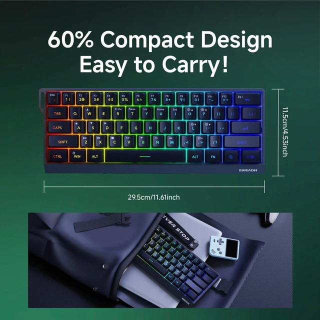 Alt view image 6 of 7 - SEUNKWANG EWEADN F61 60% Gaming Keyboard Wired, RGB Backlit Membrane Gaming Keyboard with PBT Keycaps, Compact Design, Lanyard Wired Keyboard for Mac/Win-Black