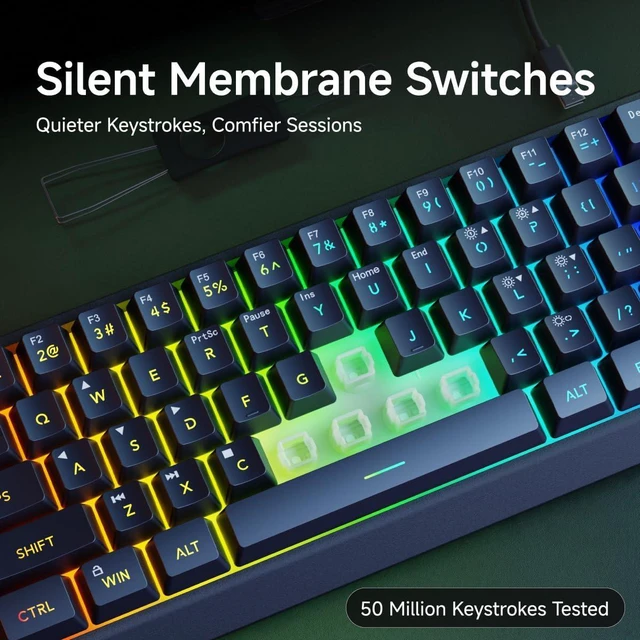 Alt view image 5 of 7 - SEUNKWANG EWEADN F61 60% Gaming Keyboard Wired, RGB Backlit Membrane Gaming Keyboard with PBT Keycaps, Compact Design, Lanyard Wired Keyboard for Mac/Win-Black