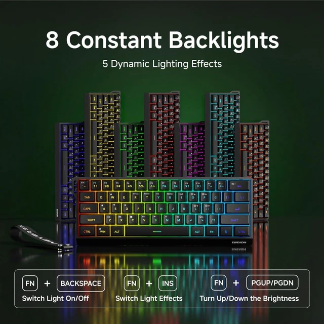 Alt view image 7 of 7 - SEUNKWANG EWEADN F61 60% Gaming Keyboard Wired, RGB Backlit Membrane Gaming Keyboard with PBT Keycaps, Compact Design, Lanyard Wired Keyboard for Mac/Win-Black