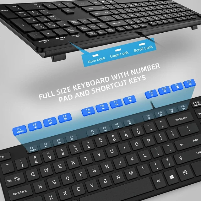 Alt view image 2 of 7 - Wired USB Keyboard with Cover/Protector Skin, Low-Profile Flat Keyboard with US Layout (QWERTY), Durable Ultra-Slim Quiet Computer Keyboard for PC Windows 11/10 / 8/7 / XP/Vista - Black