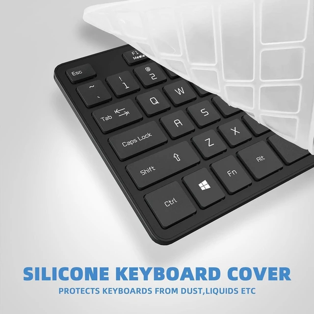 Alt view image 6 of 7 - Wired USB Keyboard with Cover/Protector Skin, Low-Profile Flat Keyboard with US Layout (QWERTY), Durable Ultra-Slim Quiet Computer Keyboard for PC Windows 11/10 / 8/7 / XP/Vista - Black