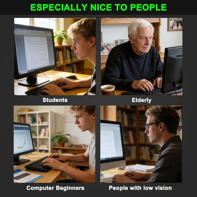 Alt view image 5 of 7 - QUASIO Large Print Keyboard, 2.4G Full-Sized Ergonomic WiredComputer Keyboard with Wrist Rest for Windows, Mac OS Laptop/PC/Desktop/Notebook(Large Print Black)