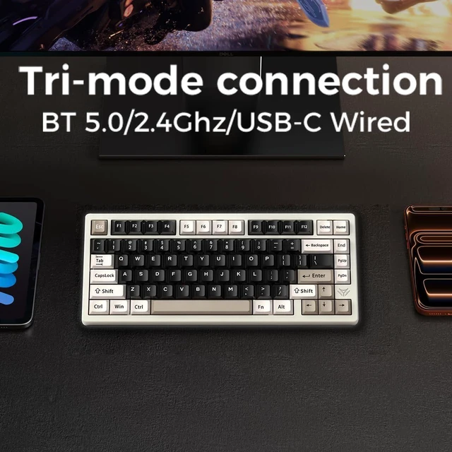 Alt view image 6 of 7 - MK INKY75 Mechanical Keyboard with Full Aluminum Wireless Mechanical Gaming Keyboard, 75% Layout Mechanical Keyboard BT/2.4G/USB-C,Hot Swappable, Creamy Sounding, RGB/PP/4000mAh(Light Beige)