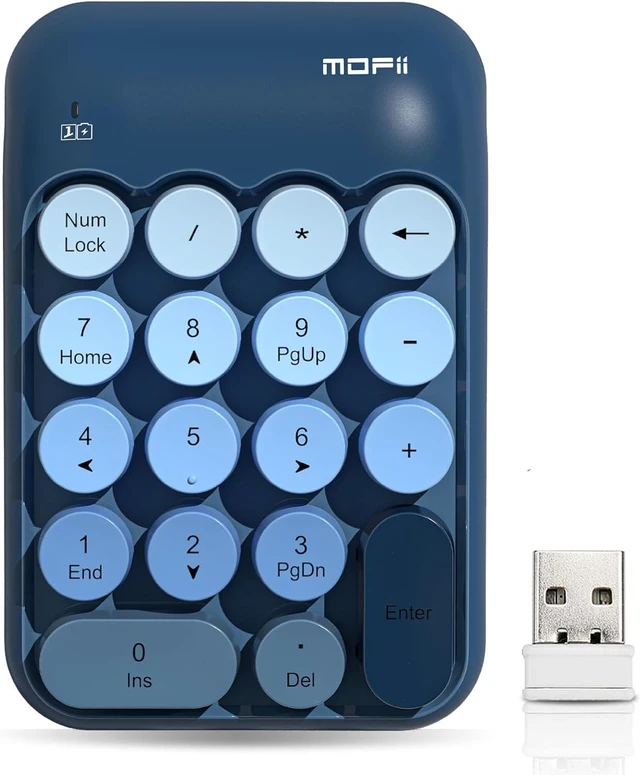 Main image of Cute Wireless Numeric Keypad with 2.4G USB Receiver, Colorful Round Keycaps, Portable Financial Accounting Numpad Number Keyboard, Suitable for PC, Laptop (Blue Gradient)