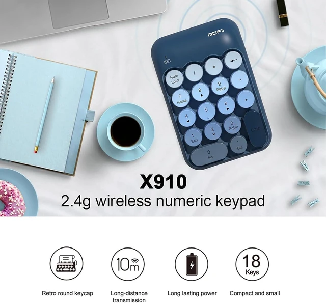Alt view image 2 of 7 - Cute Wireless Numeric Keypad with 2.4G USB Receiver, Colorful Round Keycaps, Portable Financial Accounting Numpad Number Keyboard, Suitable for PC, Laptop (Blue Gradient)