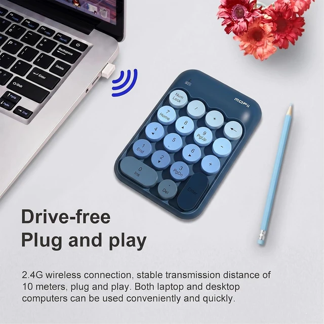 Alt view image 4 of 7 - Cute Wireless Numeric Keypad with 2.4G USB Receiver, Colorful Round Keycaps, Portable Financial Accounting Numpad Number Keyboard, Suitable for PC, Laptop (Blue Gradient)