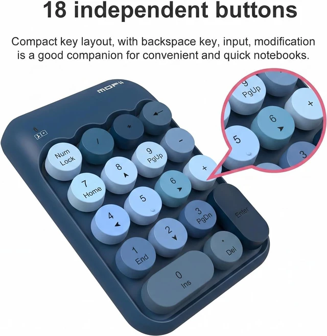 Alt view image 5 of 7 - Cute Wireless Numeric Keypad with 2.4G USB Receiver, Colorful Round Keycaps, Portable Financial Accounting Numpad Number Keyboard, Suitable for PC, Laptop (Blue Gradient)
