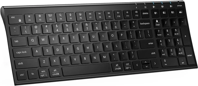 Main image of iClever Bluetooth Keyboard, BK10 SE Multi-Device Slim Wireless Keyboard, Standard Full-Size Keys with Numeric keypad, Quiet Typing Rechargeable Keyboard for Mac, iPad, Laptop, PC - Black