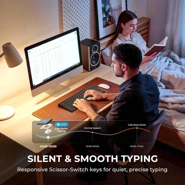 Alt view image 5 of 7 - iClever Bluetooth Keyboard, BK10 SE Multi-Device Slim Wireless Keyboard, Standard Full-Size Keys with Numeric keypad, Quiet Typing Rechargeable Keyboard for Mac, iPad, Laptop, PC - Black