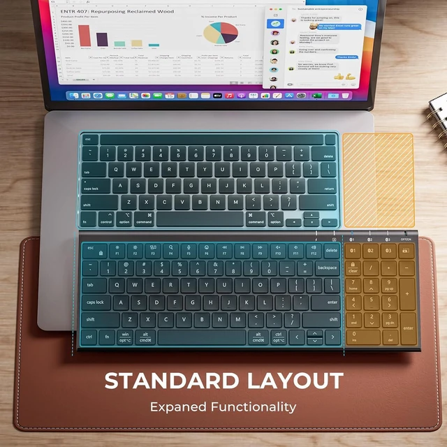 Alt view image 6 of 7 - iClever Bluetooth Keyboard, BK10 SE Multi-Device Slim Wireless Keyboard, Standard Full-Size Keys with Numeric keypad, Quiet Typing Rechargeable Keyboard for Mac, iPad, Laptop, PC - Black
