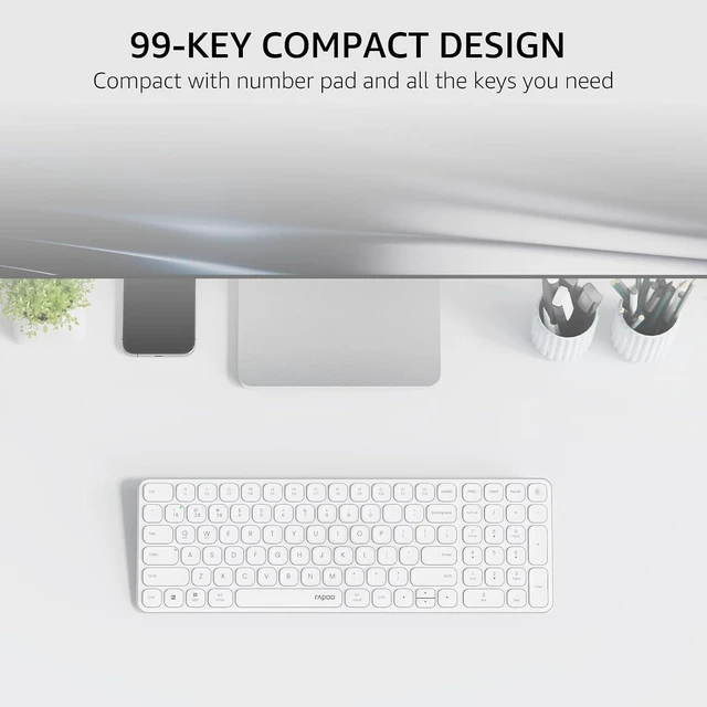 Alt view image 3 of 7 - RAPOO Wireless Keyboard for PC Laptop - 2.4GHz Multi-Device Wireless Bluetooth Keyboard with Number Pad, 99-Key Low-Profile Silent Computer Keyboard for Windows/Mac/Linux/Chrome, Support 4 Devices