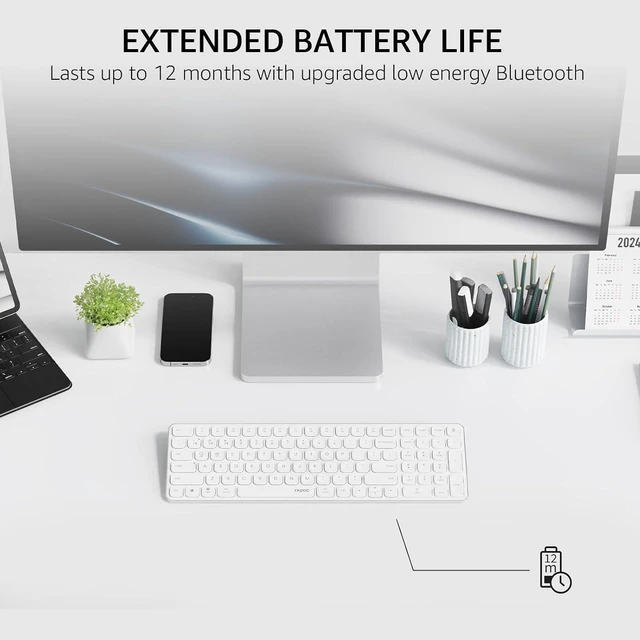 Alt view image 7 of 7 - RAPOO Wireless Keyboard for PC Laptop - 2.4GHz Multi-Device Wireless Bluetooth Keyboard with Number Pad, 99-Key Low-Profile Silent Computer Keyboard for Windows/Mac/Linux/Chrome, Support 4 Devices