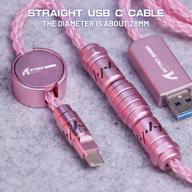Alt view image 2 of 7 - ATTACK SHARK C07 Custom Braided Aviator Cable with Light Up RGB-Pink | 5 Pin Aviation Connector,USB-A to Type-C,Detachable CNC Magnetic Nameplate for Charging Phone 8KHZ Magnetic Keyboard X65 X68