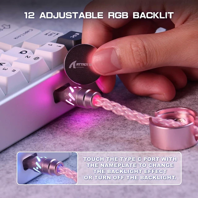 Alt view image 4 of 7 - ATTACK SHARK C07 Custom Braided Aviator Cable with Light Up RGB-Pink | 5 Pin Aviation Connector,USB-A to Type-C,Detachable CNC Magnetic Nameplate for Charging Phone 8KHZ Magnetic Keyboard X65 X68