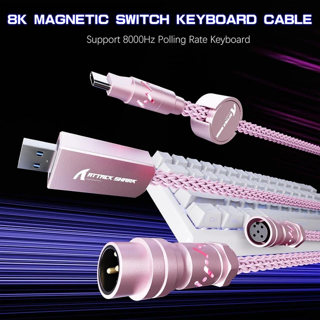 Alt view image 5 of 7 - ATTACK SHARK C07 Custom Braided Aviator Cable with Light Up RGB-Pink | 5 Pin Aviation Connector,USB-A to Type-C,Detachable CNC Magnetic Nameplate for Charging Phone 8KHZ Magnetic Keyboard X65 X68