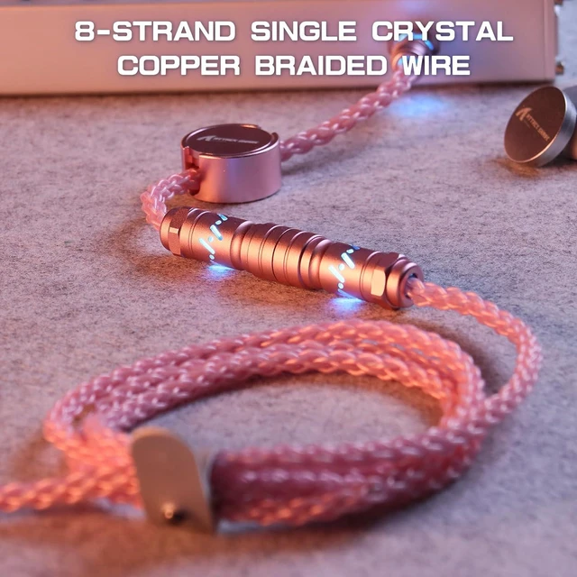Alt view image 6 of 7 - ATTACK SHARK C07 Custom Braided Aviator Cable with Light Up RGB-Pink | 5 Pin Aviation Connector,USB-A to Type-C,Detachable CNC Magnetic Nameplate for Charging Phone 8KHZ Magnetic Keyboard X65 X68