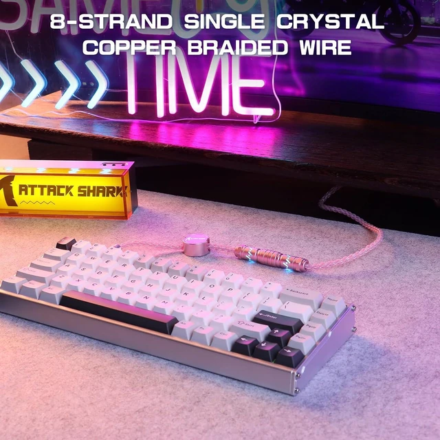Alt view image 7 of 7 - ATTACK SHARK C07 Custom Braided Aviator Cable with Light Up RGB-Pink | 5 Pin Aviation Connector,USB-A to Type-C,Detachable CNC Magnetic Nameplate for Charging Phone 8KHZ Magnetic Keyboard X65 X68