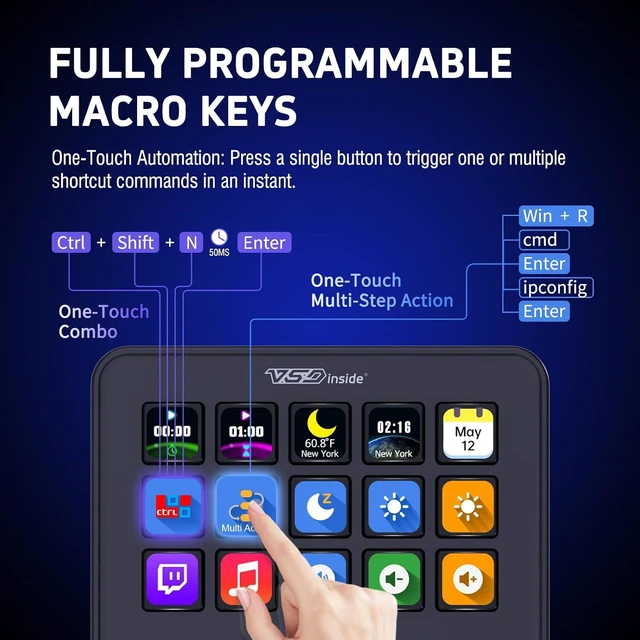 Alt view image 2 of 7 - Macro Keypad, Stream Controller Deck Gaming Streaming Shortcut Keyboard, 18 Programmable Keys Customizable Visual AI Pad USB Soundboard for OBS, YouTube, Desk Office Setup, Laptop, PC, Mac