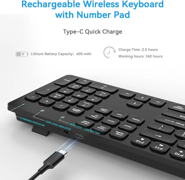 Alt view image 6 of 7 - Slim Wireless Keyboard for Mac and Windows, Ultra Quiet Low-Profile Flat Key Board with Full-Size Keys, 2.4GHz Wire Less for PC, Mac, Windows 11/10/8/7 (Black-1)