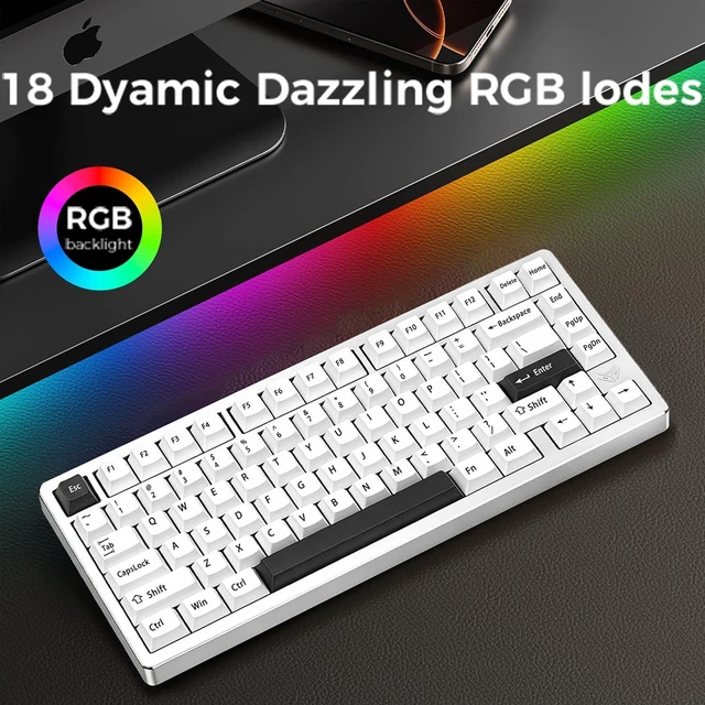 Alt view image 6 of 7 - MK INKY75 Mechanical Keyboard with Full Aluminum Wireless Mechanical Gaming Keyboard, 75% Layout Mechanical Keyboard BT/2.4G/USB-C,Hot Swappable, Creamy Sounding, RGB/PP/4000mAh(Almost White)