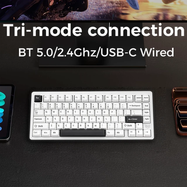 Alt view image 4 of 7 - MK INKY75 Mechanical Keyboard with Full Aluminum Wireless Mechanical Gaming Keyboard, 75% Layout Mechanical Keyboard BT/2.4G/USB-C,Hot Swappable, Creamy Sounding, RGB/PP/4000mAh(Almost White)