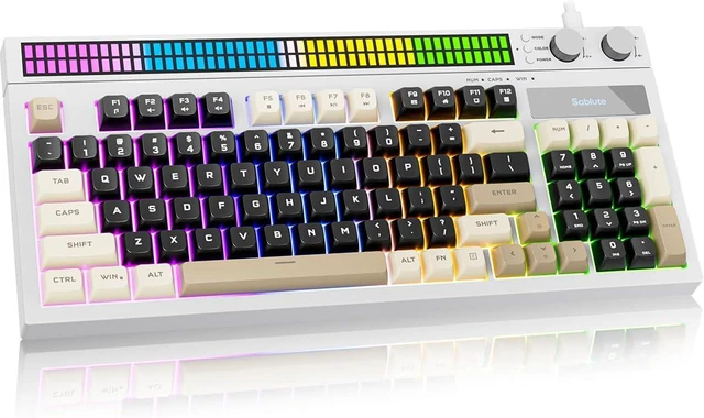 Main image of SABLUTE Gaming Keyboard with Audio-Sync RGB Light Strip, Mechanical Feel PC Gaming Keyboards 26-Key Anti-Ghosting Dual Control Knobs, Adjustable Stand