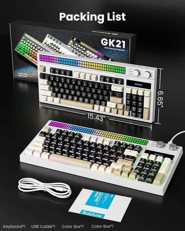 Alt view image 2 of 7 - SABLUTE Gaming Keyboard with Audio-Sync RGB Light Strip, Mechanical Feel PC Gaming Keyboards 26-Key Anti-Ghosting Dual Control Knobs, Adjustable Stand