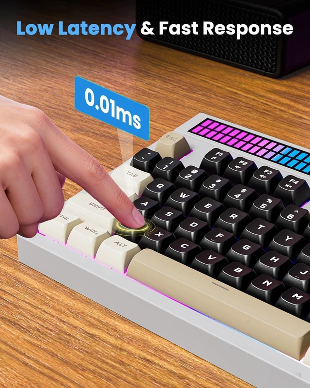 Alt view image 6 of 7 - SABLUTE Gaming Keyboard with Audio-Sync RGB Light Strip, Mechanical Feel PC Gaming Keyboards 26-Key Anti-Ghosting Dual Control Knobs, Adjustable Stand