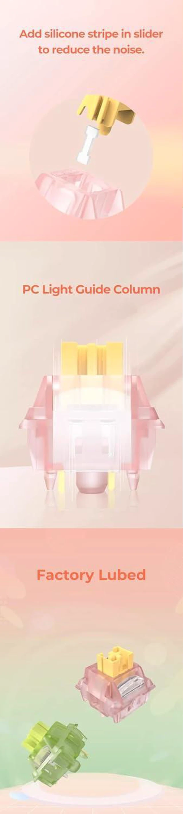Alt view image 4 of 7 - KPREPUBLIC Outemu Silent Peach V3 Switch Silent Lemon V3 Switch Linear Tactile Lime for Mechanical Keyboard POM PA66 Factory Lubed (OTM V3 Silent Lemon LightGuide Switch x110)
