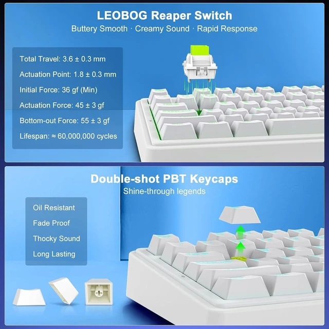Alt view image 6 of 7 - AULA F75 - 75% Mechanical Keyboard, Wireless Gaming keyboard BT5.0/2.4GHz/USB-C, Hot Swappable Custom Pre-lubed Switches with Knob, RGB Backlit Shine-Through PBT Keycaps Creamy Sounding Keyboard