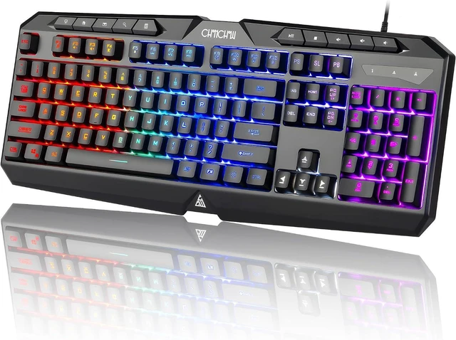 Main image of Light Up Gaming Keyboard Wired for PC PS5 Computer, USB Plug & Play, Quiet | 19-Key Anti-Ghosting, 12 Multimedia Keys, 114 Membrane Keys, Waterproof, Rainbow LED, Mechanical Feeling for Windows Gamer