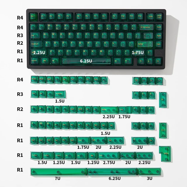 Alt view image 5 of 7 - Green Crystal Clear Keycaps Set, Cherry Profile Transparent Keycaps for 60% 65% 75% 100% Backlit Wireless Gateron Mx Switches Mechanical Gaming Keyboard