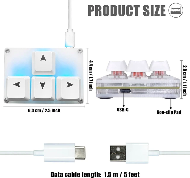Alt view image 2 of 5 - SayoDevice Mini 4-Key WASD Keypad Arrow Key Keycaps Mechanical Keyboard | One-Handed Gaming Keypad Programmable Macros USB-C Customized Hot-swappable Keyboard for Working or FPS Gaming