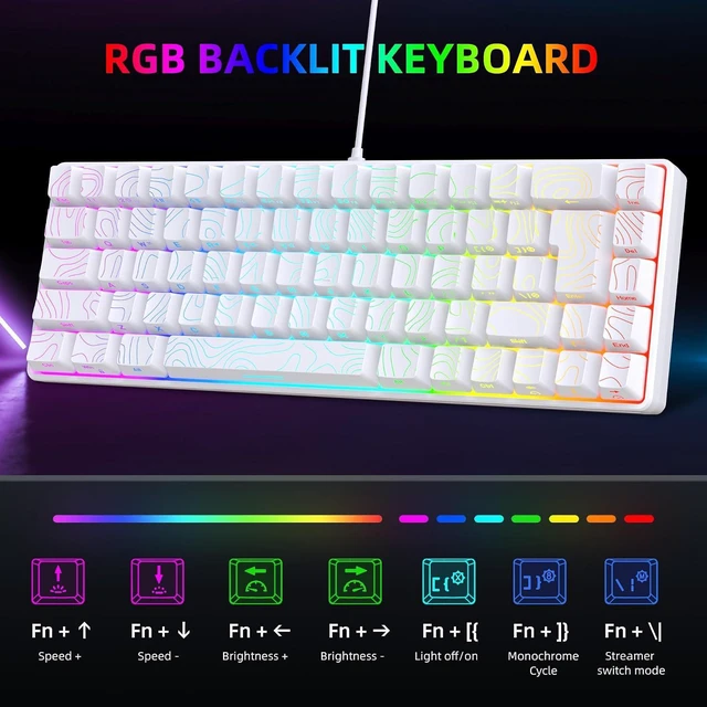 Alt view image 2 of 7 - Snpurdiri 65% Wired Gaming Keyboard, 68 Keys RGB (Contour-line, White) | Backlit Ultra-Compact Small Gaming Keyboard, for PC/Mac Gamer, Typist, Travel, Easy to Carry on Business Trip