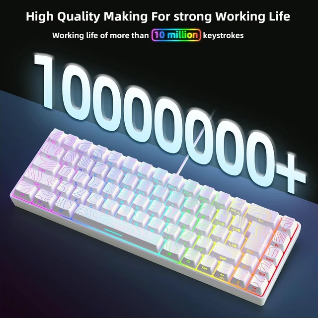 Alt view image 3 of 7 - Snpurdiri 65% Wired Gaming Keyboard, 68 Keys RGB (Contour-line, White) | Backlit Ultra-Compact Small Gaming Keyboard, for PC/Mac Gamer, Typist, Travel, Easy to Carry on Business Trip