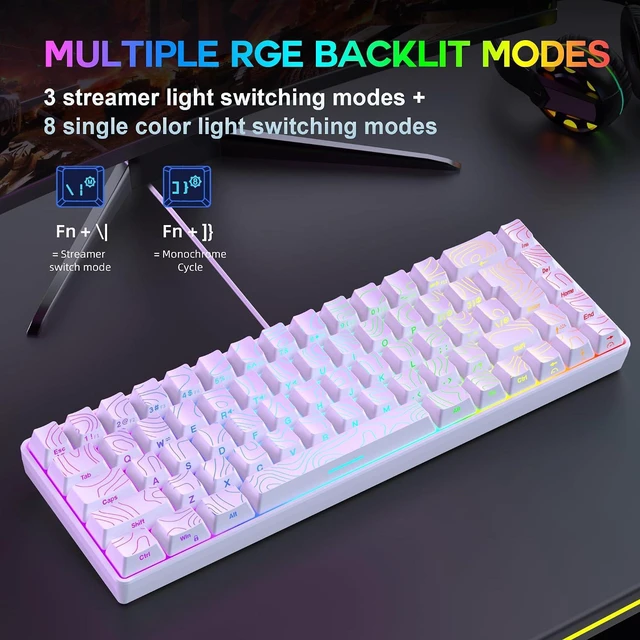 Alt view image 5 of 7 - Snpurdiri 65% Wired Gaming Keyboard, 68 Keys RGB (Contour-line, White) | Backlit Ultra-Compact Small Gaming Keyboard, for PC/Mac Gamer, Typist, Travel, Easy to Carry on Business Trip