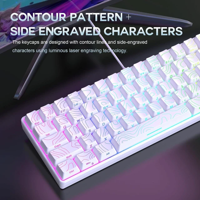 Alt view image 6 of 7 - Snpurdiri 65% Wired Gaming Keyboard, 68 Keys RGB (Contour-line, White) | Backlit Ultra-Compact Small Gaming Keyboard, for PC/Mac Gamer, Typist, Travel, Easy to Carry on Business Trip
