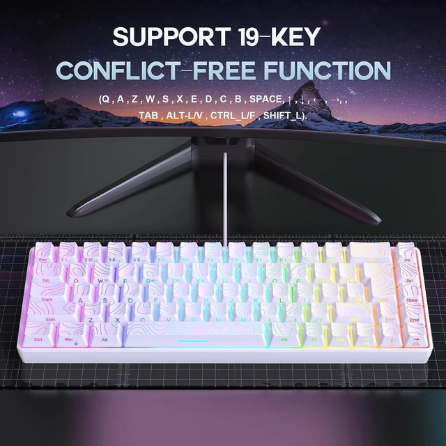 Alt view image 7 of 7 - Snpurdiri 65% Wired Gaming Keyboard, 68 Keys RGB (Contour-line, White) | Backlit Ultra-Compact Small Gaming Keyboard, for PC/Mac Gamer, Typist, Travel, Easy to Carry on Business Trip