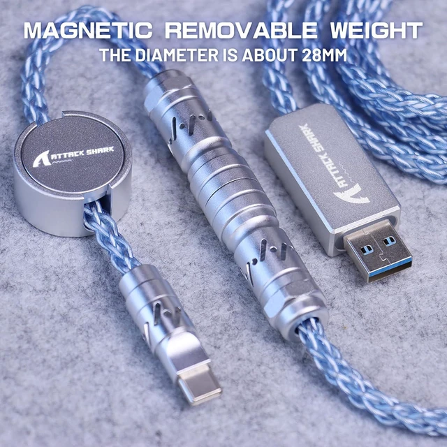 Alt view image 2 of 7 - ATTACK SHARK C07 Custom Braided Aviator Cable with Light Up RGB-Blue | 5 Pin Aviation Connector,USB-A to Type-C,Detachable CNC Magnetic Nameplate for Charging Phone 8KHZ Magnetic Keyboard X65 X68