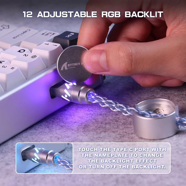 Alt view image 3 of 7 - ATTACK SHARK C07 Custom Braided Aviator Cable with Light Up RGB-Blue | 5 Pin Aviation Connector,USB-A to Type-C,Detachable CNC Magnetic Nameplate for Charging Phone 8KHZ Magnetic Keyboard X65 X68