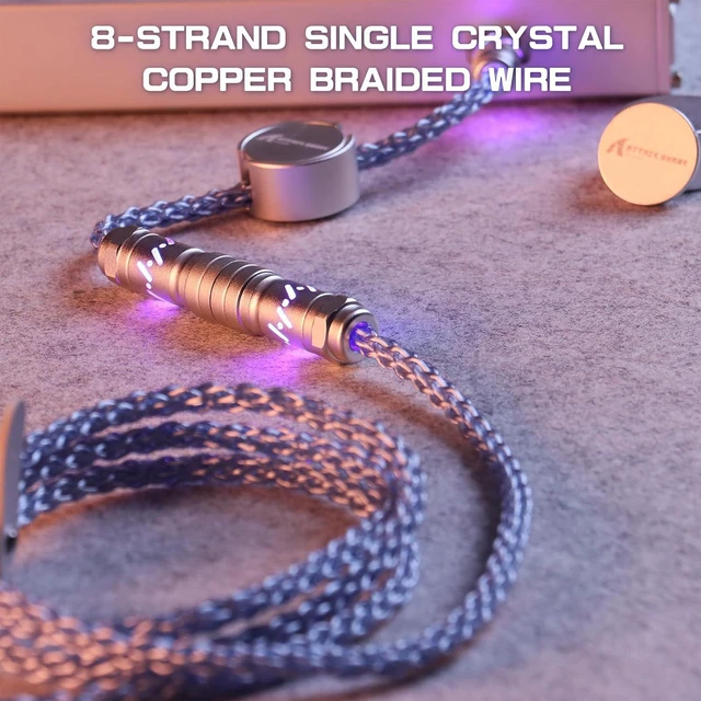 Alt view image 5 of 7 - ATTACK SHARK C07 Custom Braided Aviator Cable with Light Up RGB-Blue | 5 Pin Aviation Connector,USB-A to Type-C,Detachable CNC Magnetic Nameplate for Charging Phone 8KHZ Magnetic Keyboard X65 X68
