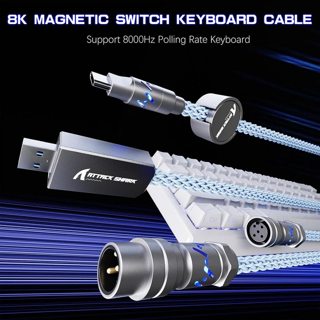 Alt view image 6 of 7 - ATTACK SHARK C07 Custom Braided Aviator Cable with Light Up RGB-Blue | 5 Pin Aviation Connector,USB-A to Type-C,Detachable CNC Magnetic Nameplate for Charging Phone 8KHZ Magnetic Keyboard X65 X68