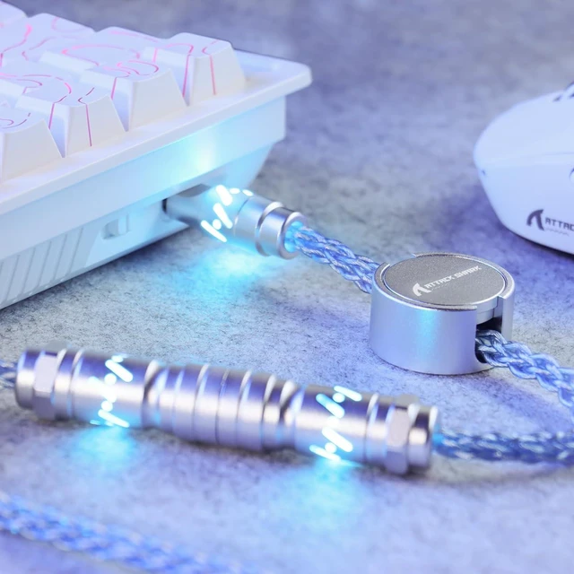 Alt view image 7 of 7 - ATTACK SHARK C07 Custom Braided Aviator Cable with Light Up RGB-Blue | 5 Pin Aviation Connector,USB-A to Type-C,Detachable CNC Magnetic Nameplate for Charging Phone 8KHZ Magnetic Keyboard X65 X68